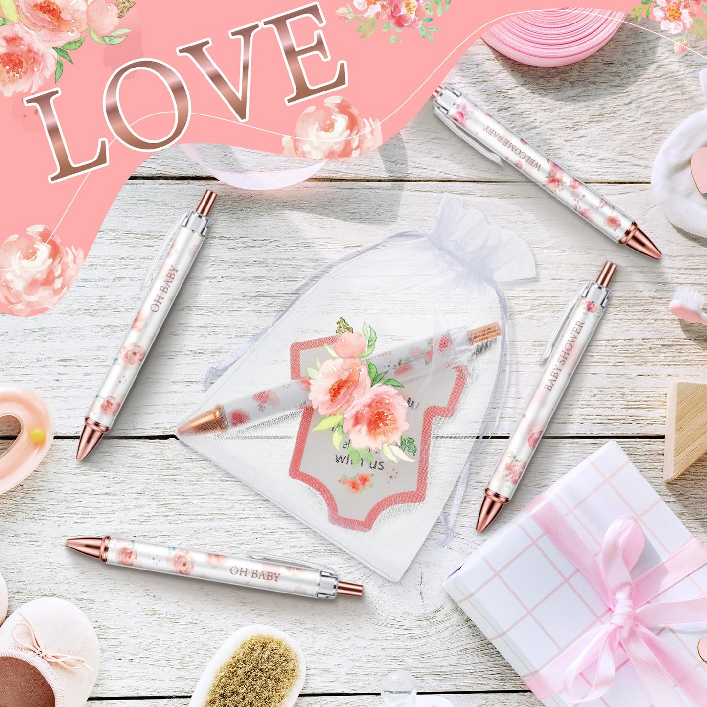 50 Sets Baby Shower Favors for Guests, Baby Shower Gifts (Pink, Flower)
