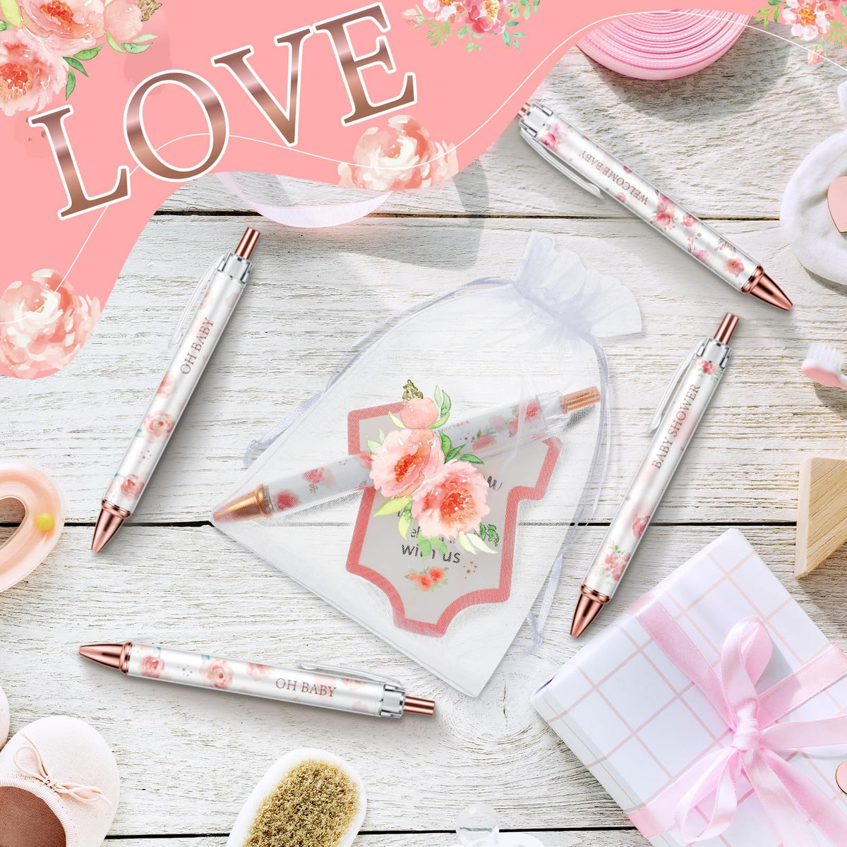 50 Sets Baby Shower Favors for Guests, Baby Shower Gifts (Pink, Flower)