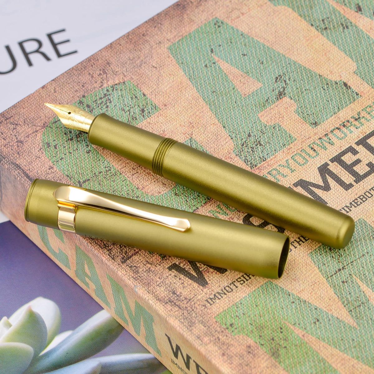 HONG DIAN M2 Black Forest Mini Fountain Pen, Extra Fine Soft Nib & Sleek Shape Aluminium Short