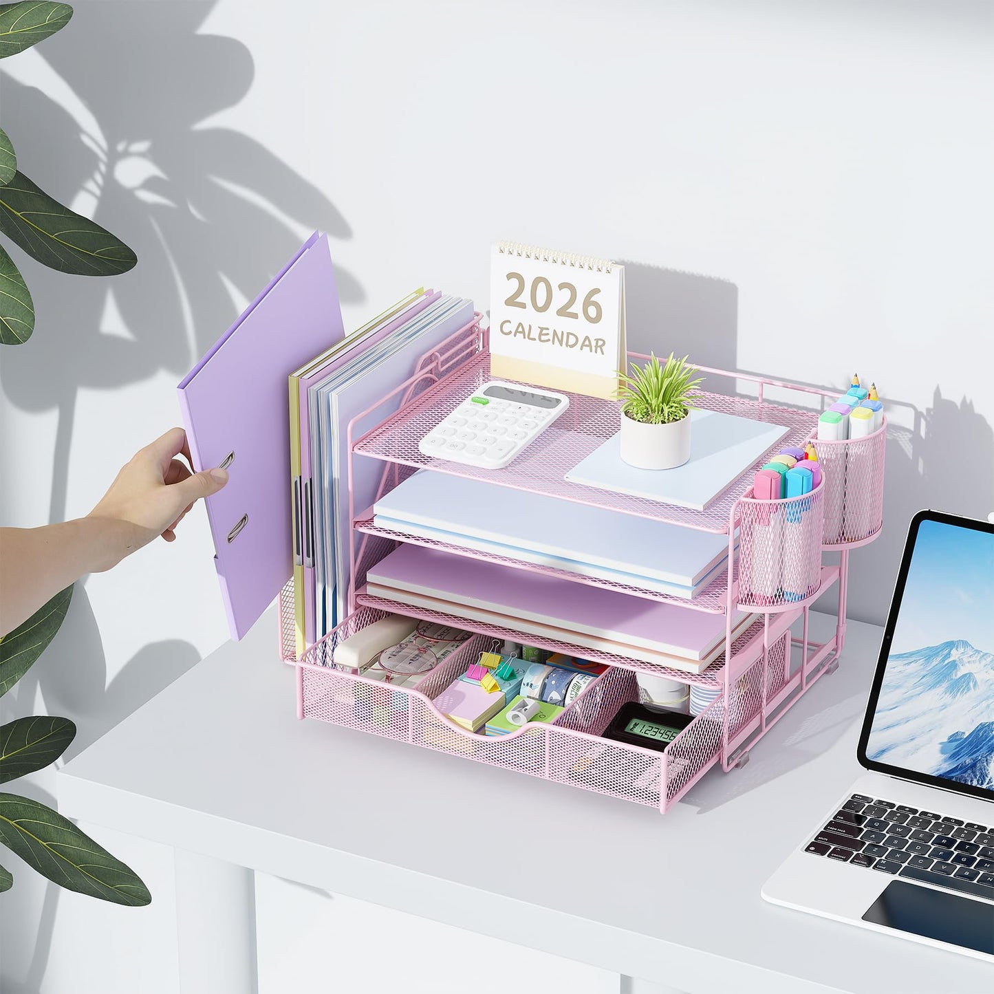 gianotter Desk Organizers and Accessories with File Holder, 4-Tier Desk Accessories & Workspace