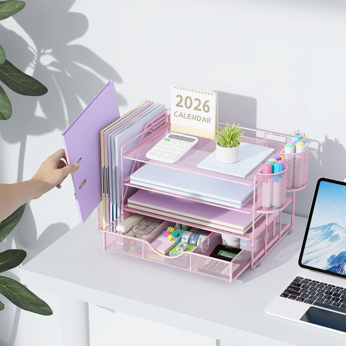 gianotter Desk Organizers and Accessories with File Holder, 4-Tier Desk Accessories & Workspace