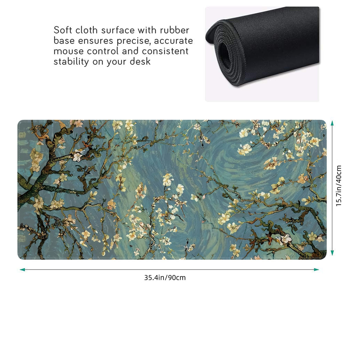 Almond Blossoms Large Mouse Pad,Gaming Keyboard Desk Pad,Extended Mouse Mat Non-Slip Rubber Base