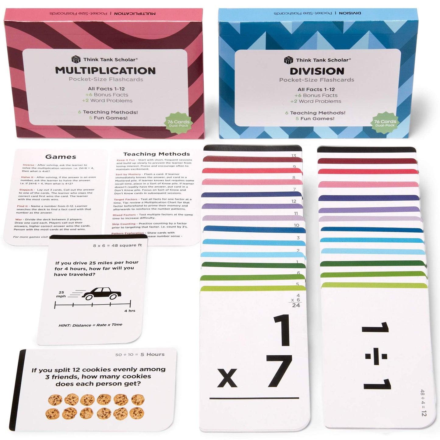 Award-Winning Math Flash Cards – 300 Multiplication & Division Facts (1–12) – 2 Facts Per Card with