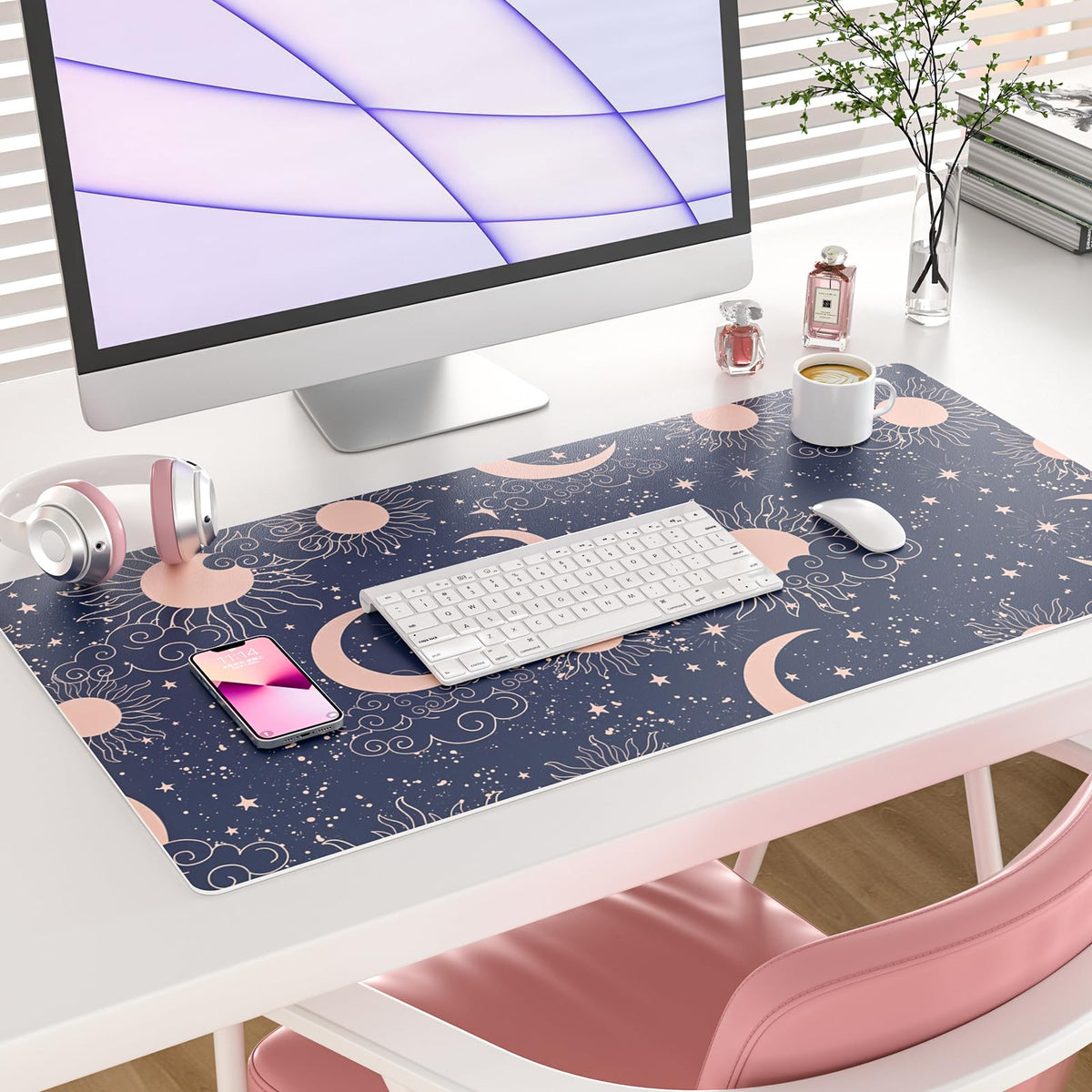 Faux Leather Large Mouse Pad, Office Desk Mat, 31.5"x15.7", Starry Sky