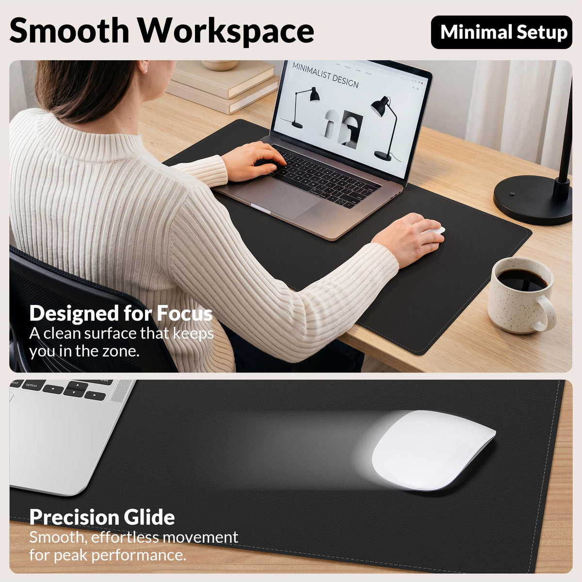 AFIING Desk Mat 35.4" x 17", Cork & PU Leather Desk Pad, Black