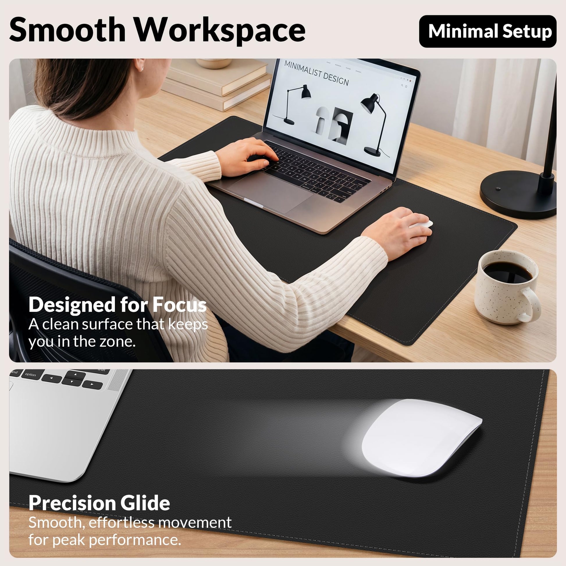 AFIING Desk Mat 35.4" x 17", Cork & PU Leather Desk Pad, Black