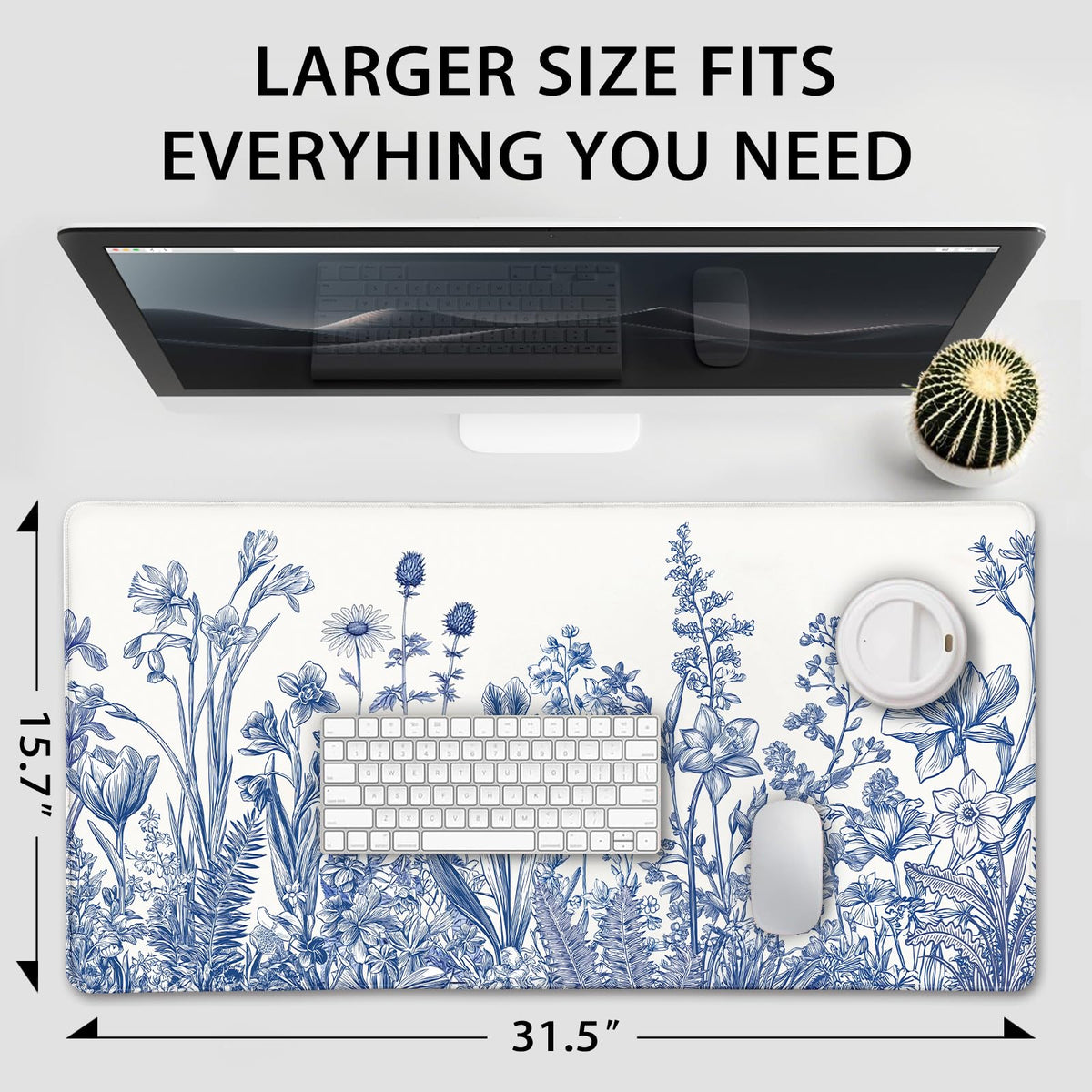 Mcapirivo Large Gaming Mouse Pad Desk Mat 31.5"x15.7" Non Slip Blue Floral