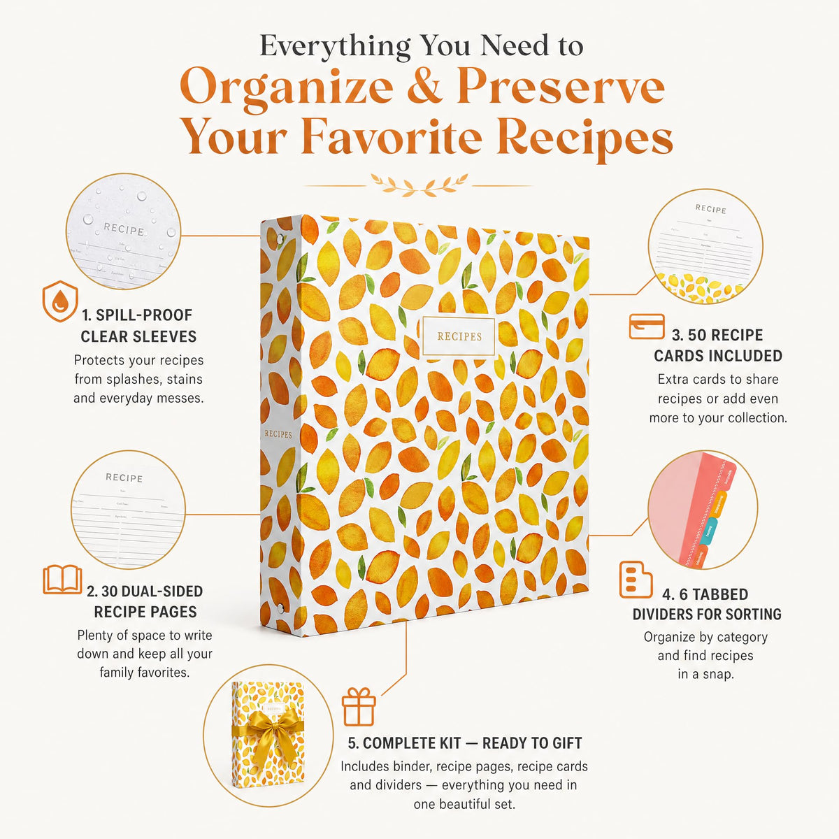 Jot & Mark 8.5"" x 11"" Sturdy 3 Ring Recipe Binder with Spill-Proof Clear
