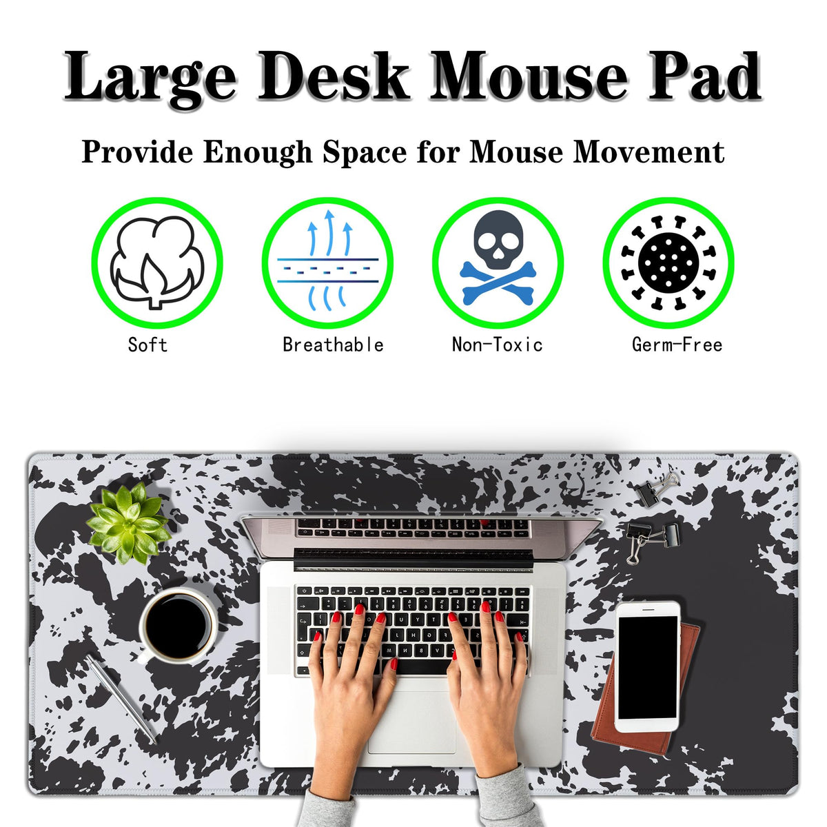 Samgula Big Mouse Pads Black Gaming Mousepad Computer Desk Mat Cute Desk Mat Non-Slip Rubber Base