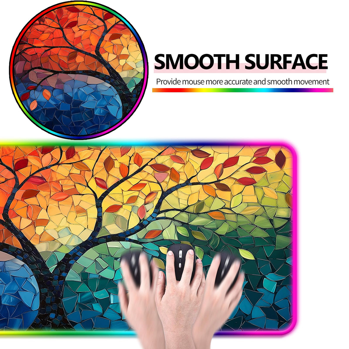 JIANG100 RGB Tree of Life Gaming Desk Mat & Fantasy Abstract Mouse Pad, XL