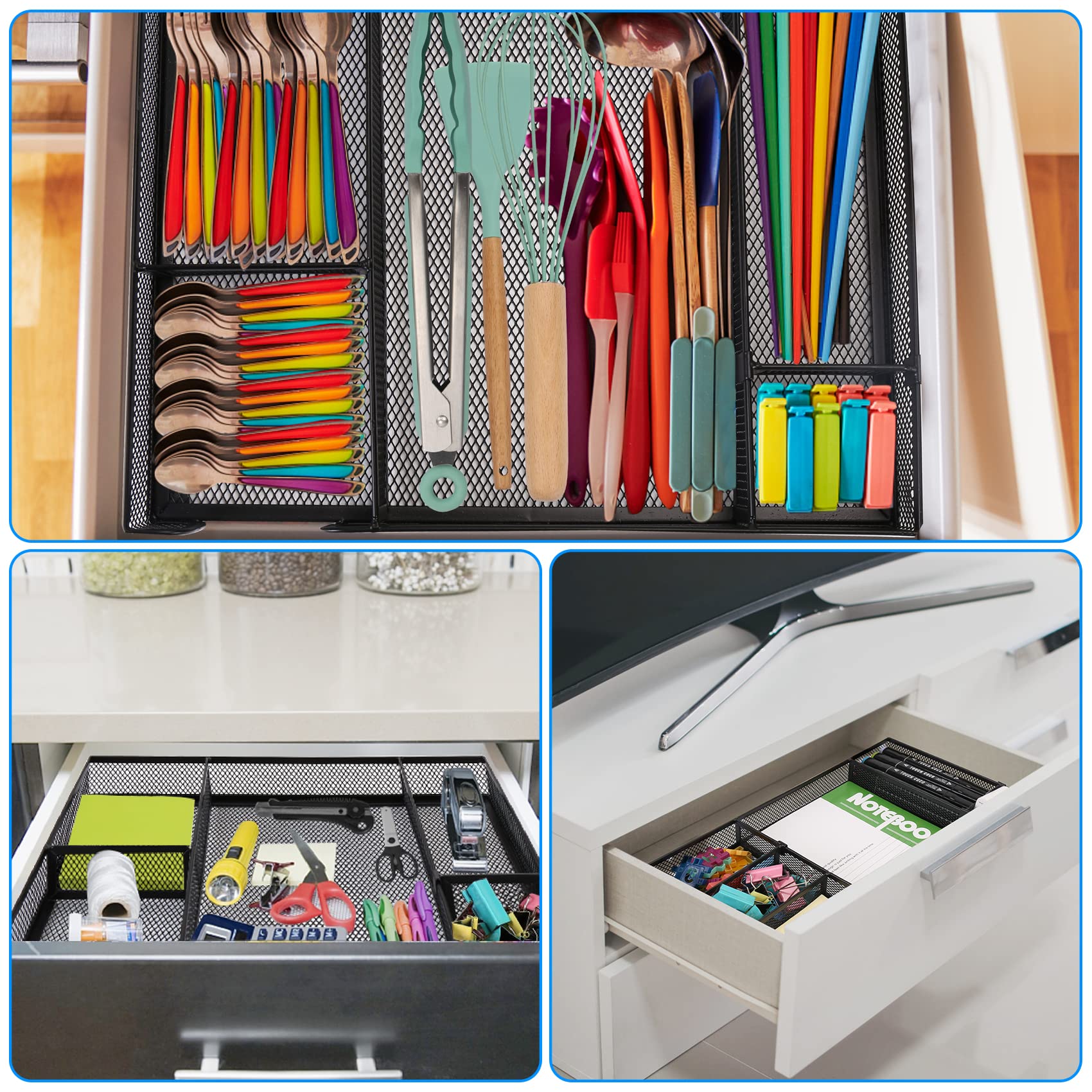 EsOfficce Desk Drawer Organizer Tray with Adjustable Compartments, 6 Grid Metal Mesh Drawer