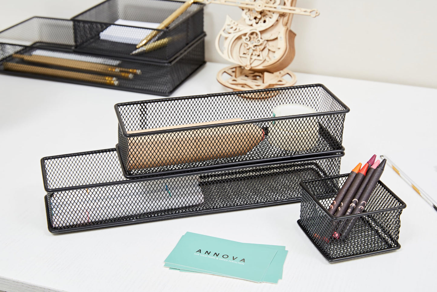 Annova Mesh Stackable Drawer Cabinet and Shelf Organizer Bins Storage Basket School Office Supply