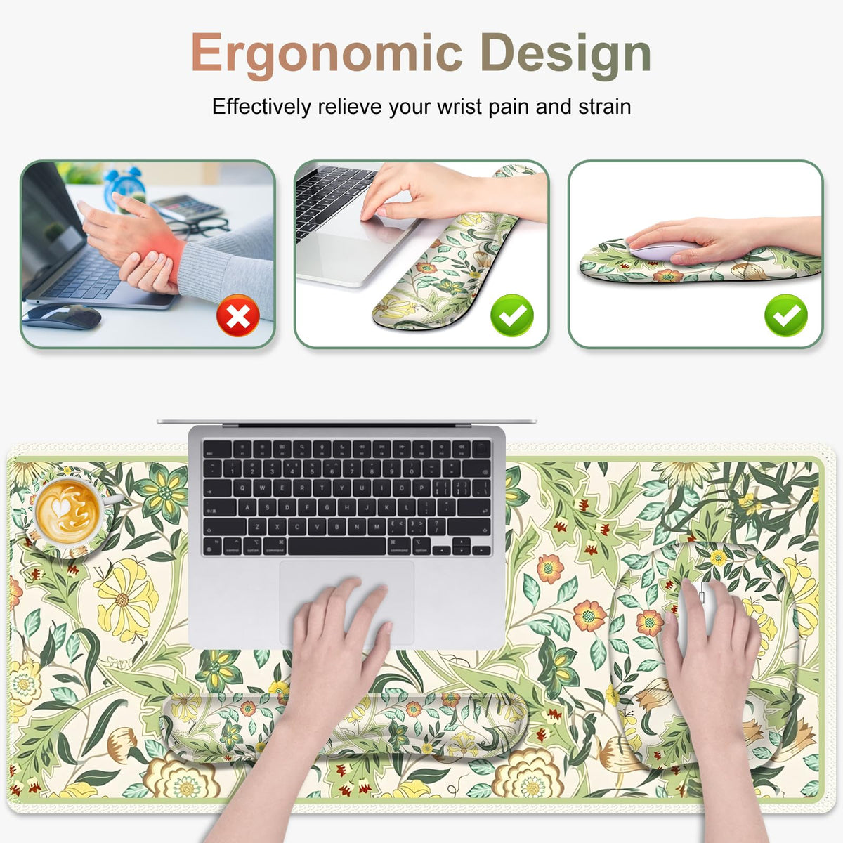 4 in 1 Large Mouse Pad, Keyboard Wrist Rest Set, Ergonomic Mouse Pad with Wrist Support, Desk Mat