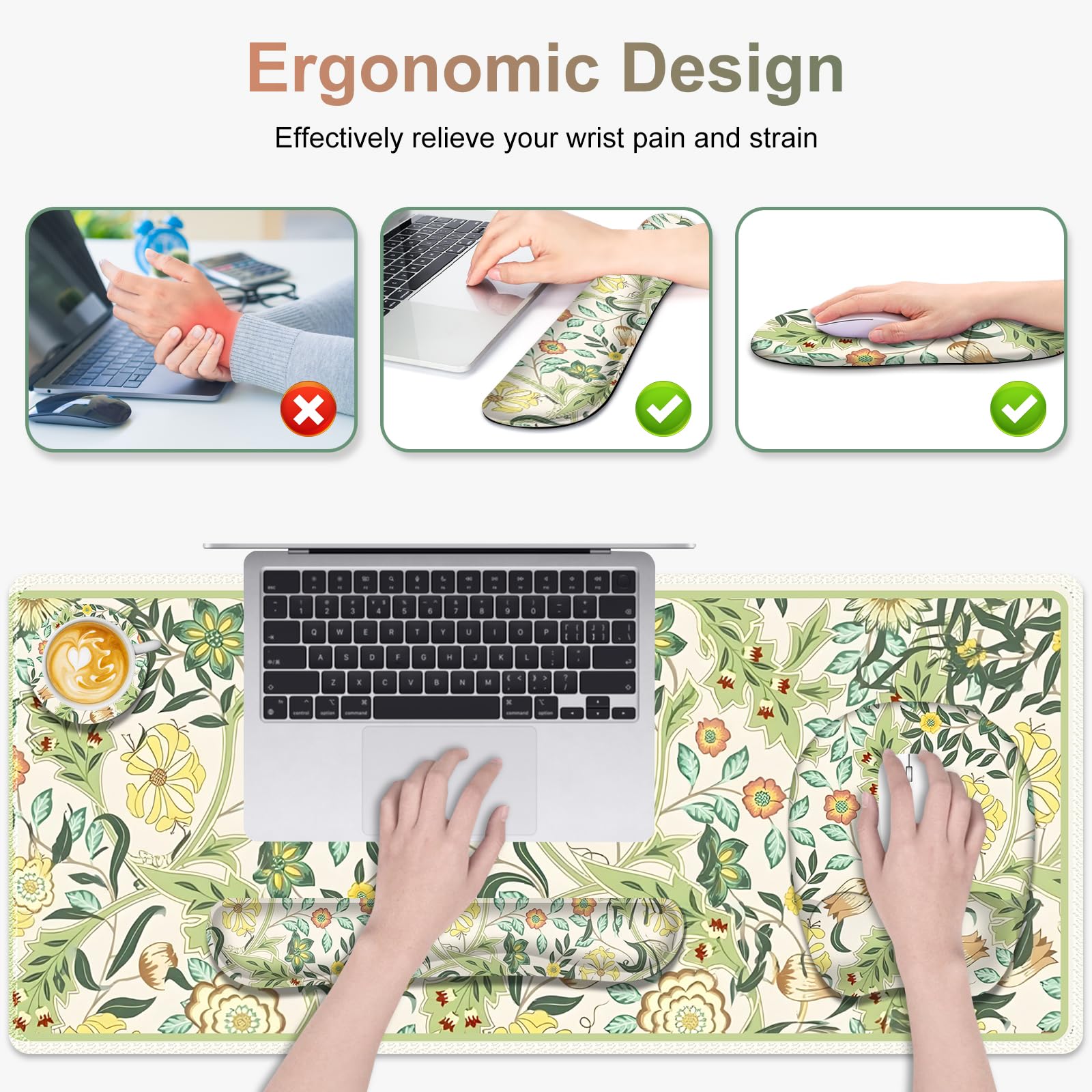 4 in 1 Large Mouse Pad, Keyboard Wrist Rest Set, Ergonomic Mouse Pad with Wrist Support, Desk Mat