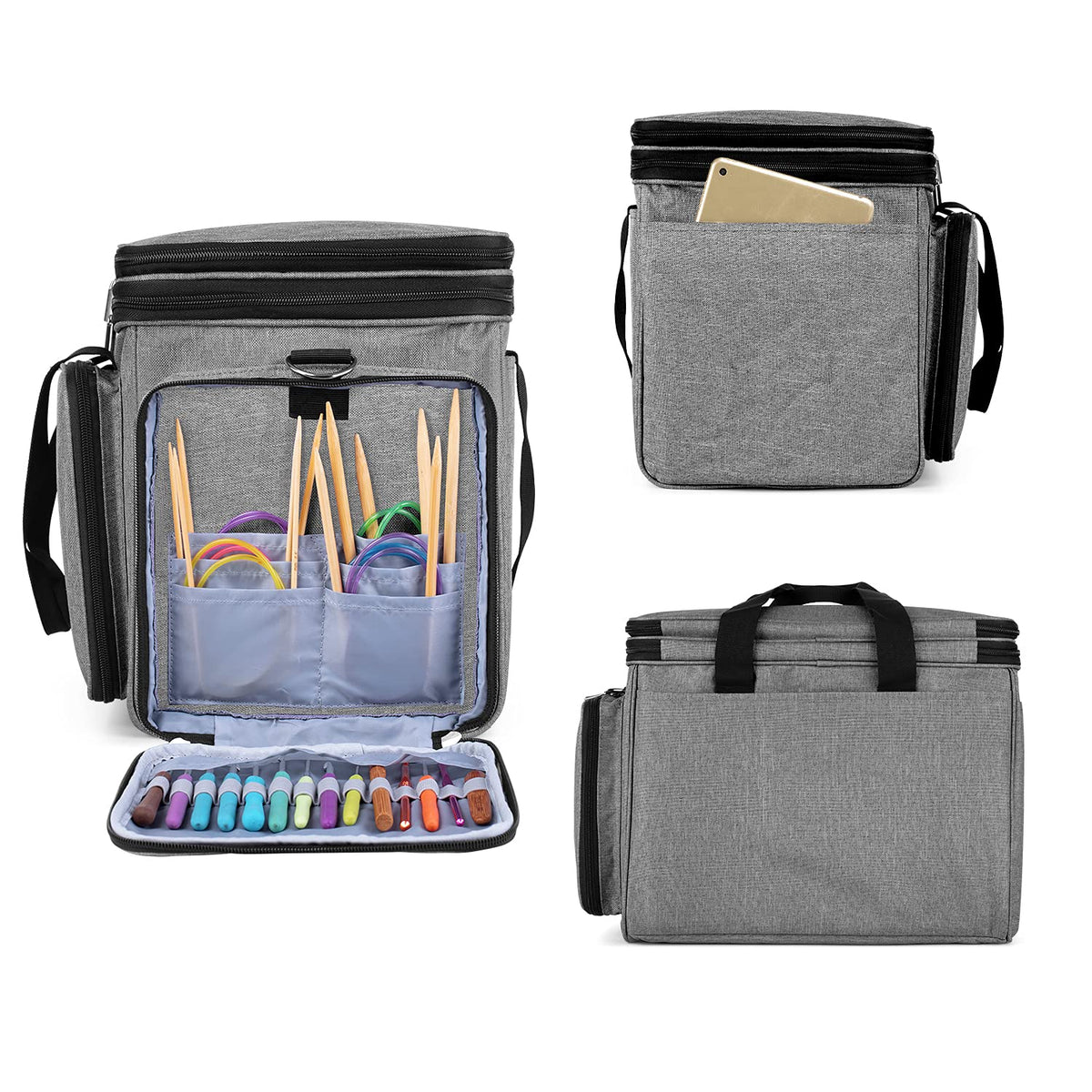 LUXJA Portable Yarn Knitting Storage Tote Bag,Gray