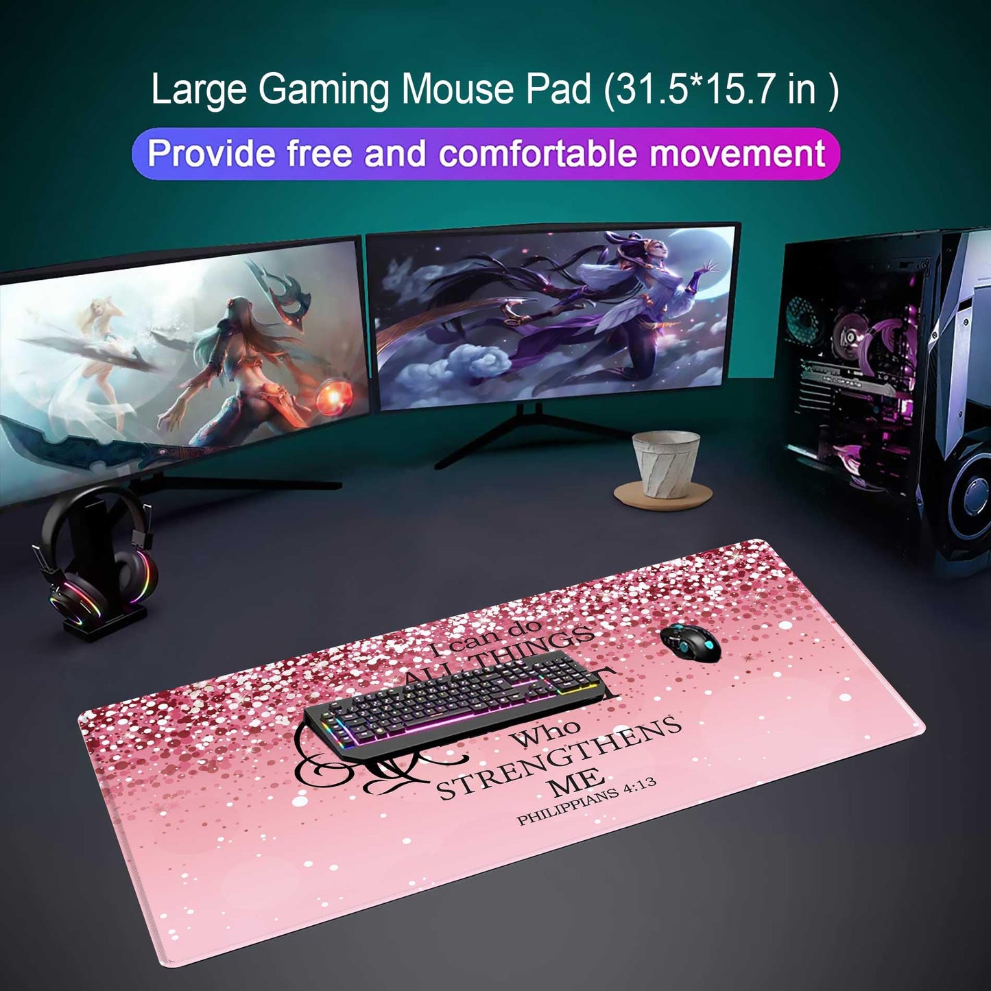 Large Desk Mat Extended Mouse Pad, Pink Cute Mousepad Desk Pad,Waterproof Durable Non-Slip Rubber