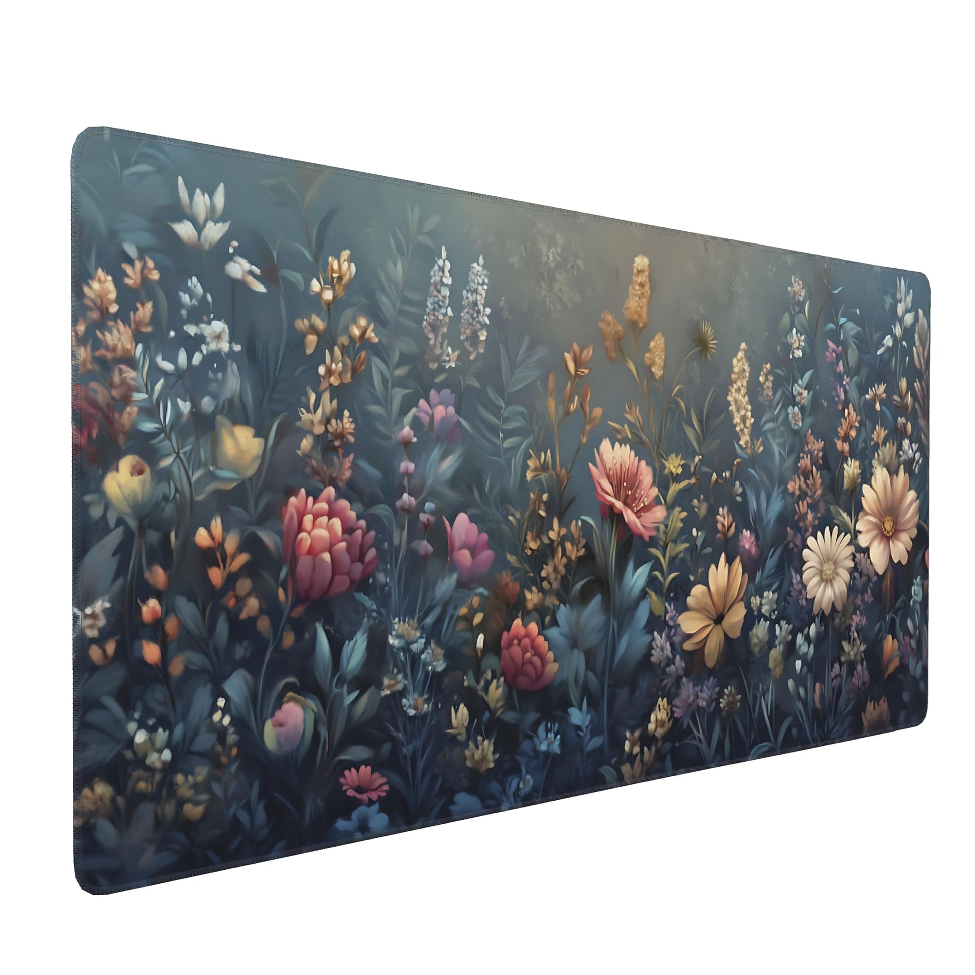 Floral Aesthetic Wildflower Gaming Mouse Pad, Morandi Vintage Botanical Desk Mat with Anti-Slip