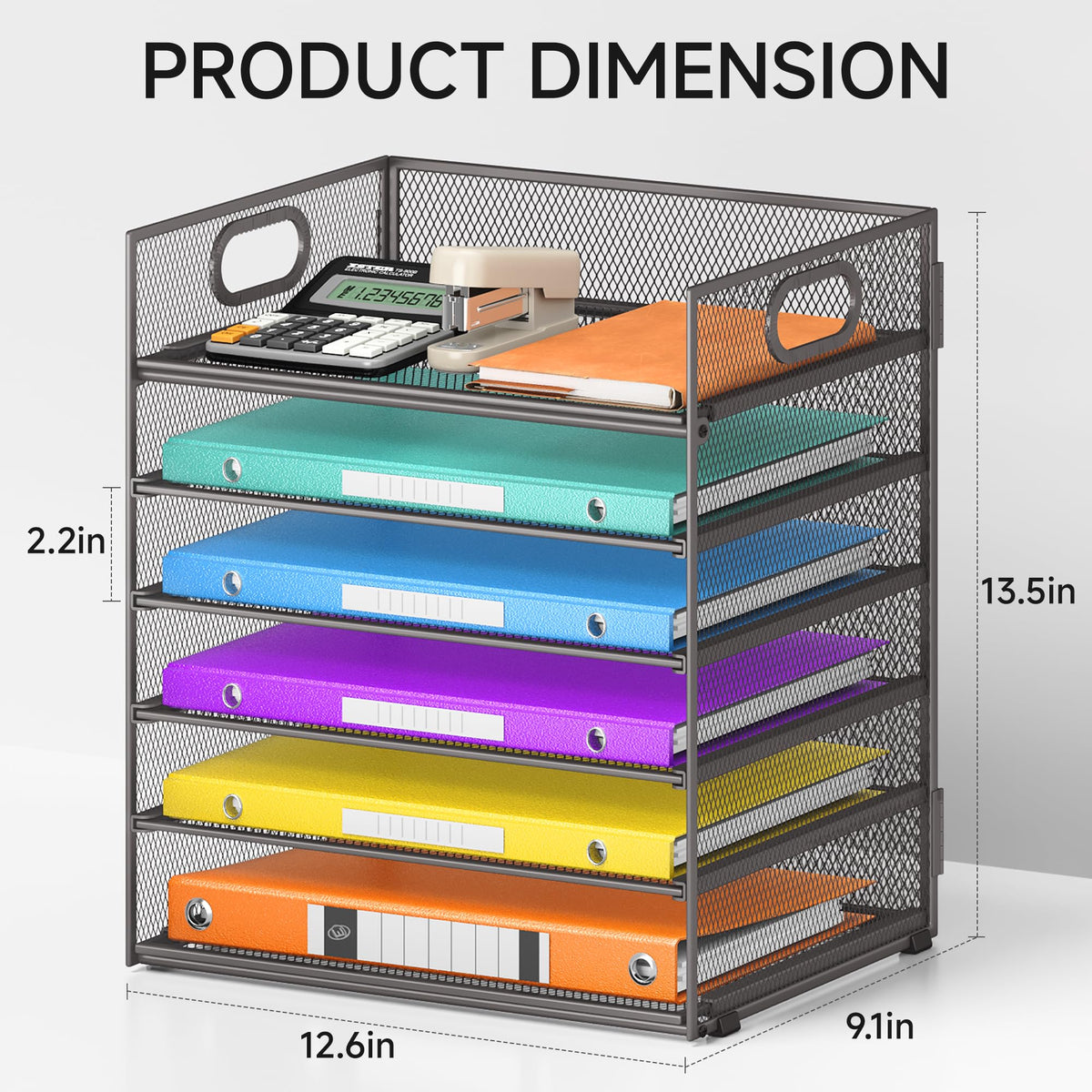 6 Tiers Letter Tray Paper Organizer With Handle, Mesh Desk File Organizer, Metal Desktop Document