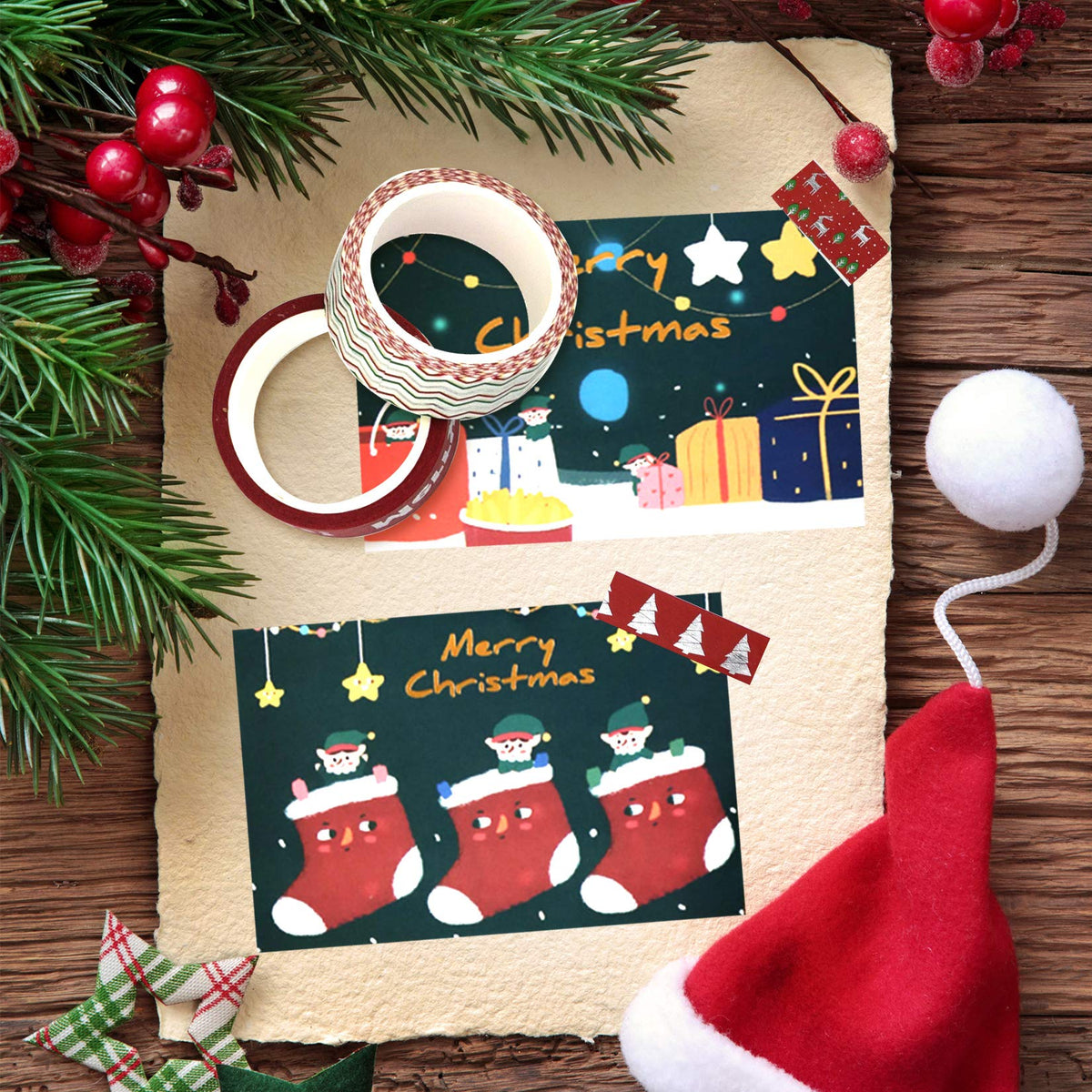 Bskifnn 12 Rolls Christmas Washi Tape 0.6" x 16.4ft Silver Foil Merry Christmas Masking Tape Great