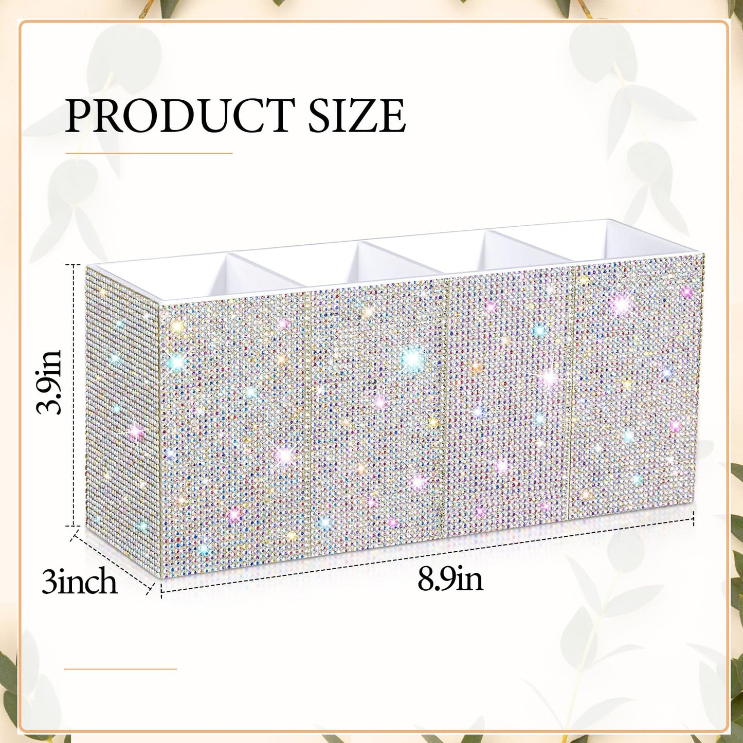 Resholder Rhinestone Desk Organizer, White Pen Makeup Brush Holder