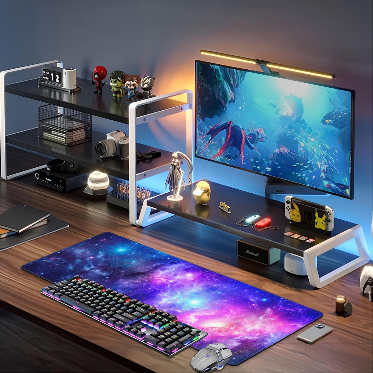 NIYLYNSYN Deep Universe Space and Stars Desk Mat,Large Galaxy Space Gaming Keyboard Mouse