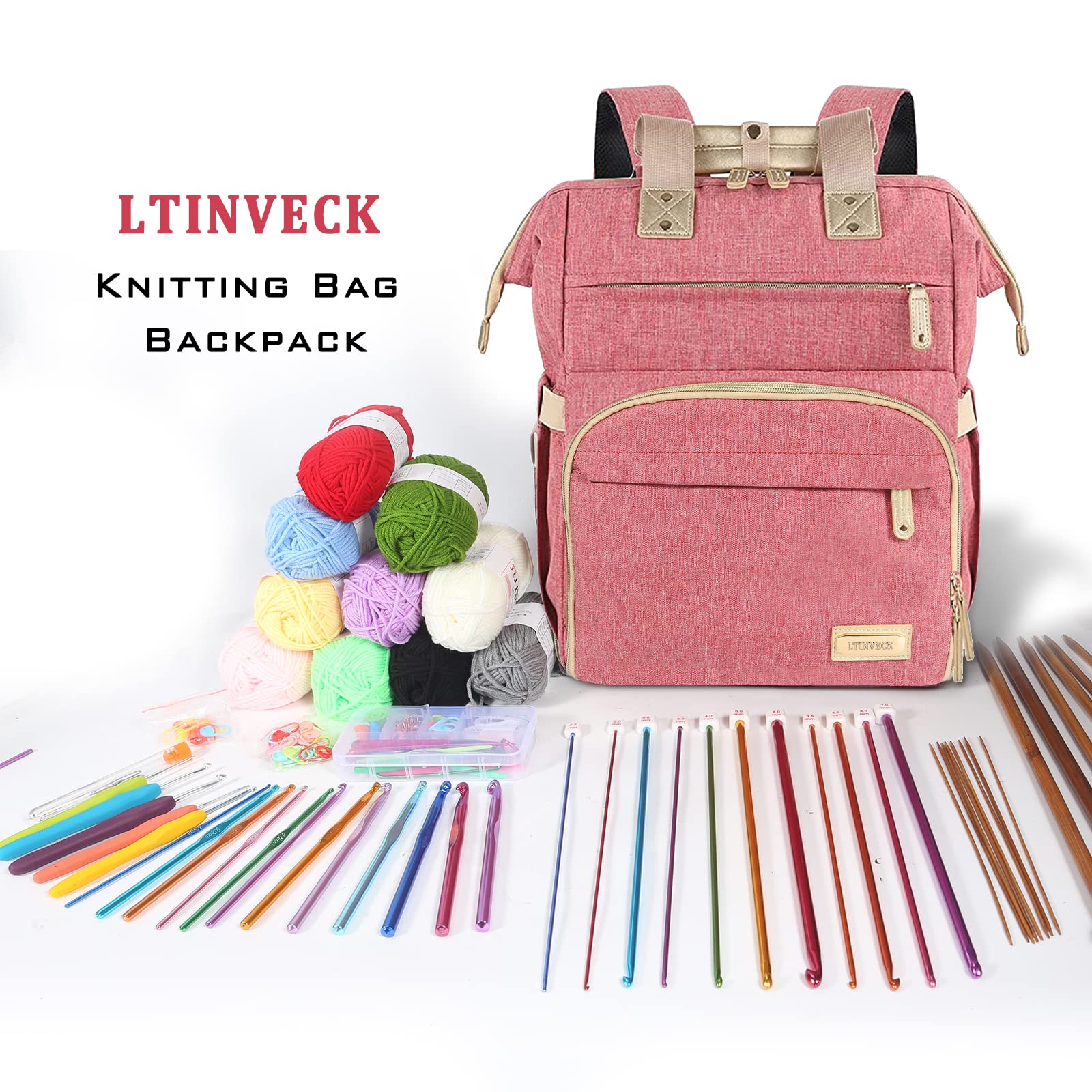 LTINVECK Crochet Backpack,Knitting Bag Backpack Yarn Storage Organizer Travel Bag,Yarn Storage Tote