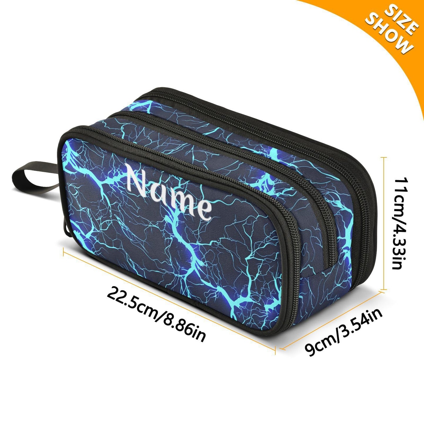 BOENLE Custom Dark Blue Electric Lightning Pencil Case Box Boys Girls Personalized Name Large