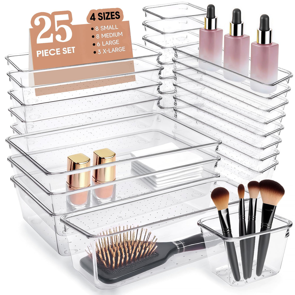 Trotianingyu Clear Acrylic Drawer Organizers Set Storage for Makeup, Office Desk Small Vanity Trays
