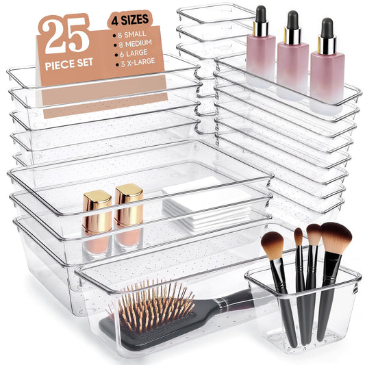 Trotianingyu Clear Acrylic Drawer Organizers Set Storage for Makeup, Office Desk Small Vanity Trays