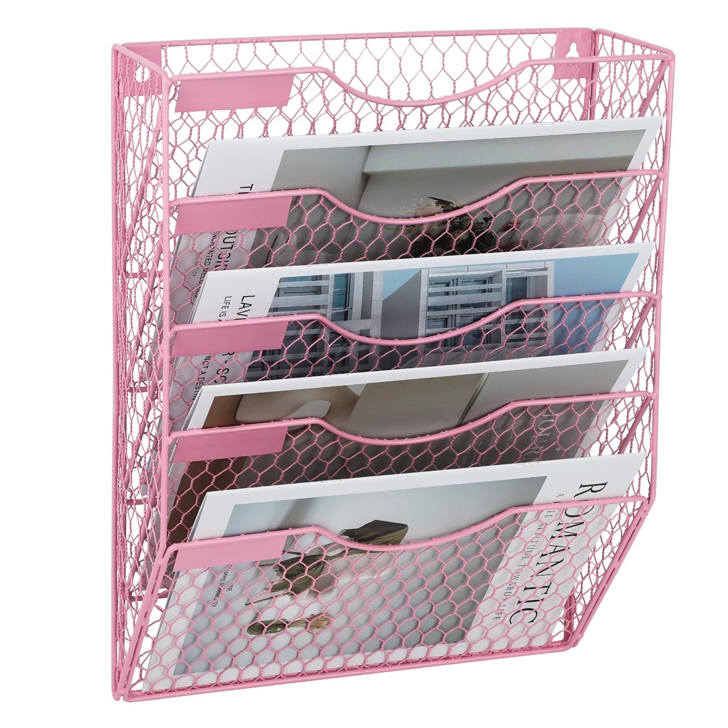 EASEPRES Mail Organizer Wall Mount Hanging File Holder Storage, Metal Chicken Wire Magazine Rack 5