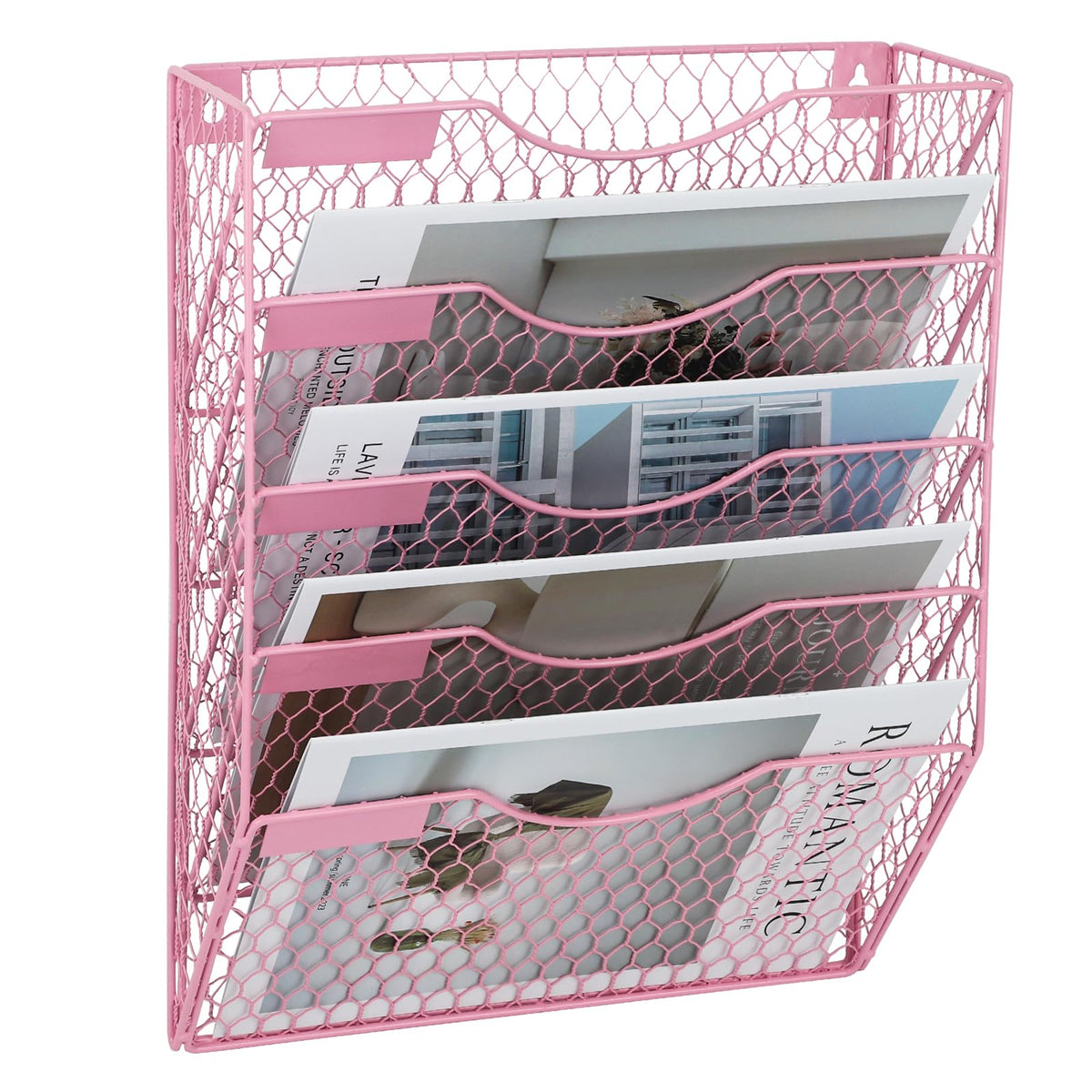 EASEPRES Mail Organizer Wall Mount Hanging File Holder Storage, Metal Chicken Wire Magazine Rack 5