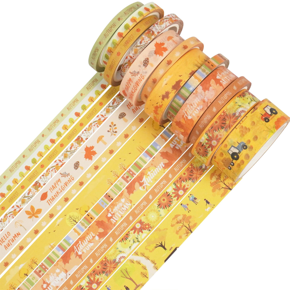 YUBX Autumn Washi Tape Set 18 Rolls Fall Printed Embellishment Yellow Decorative Masking Tapes for