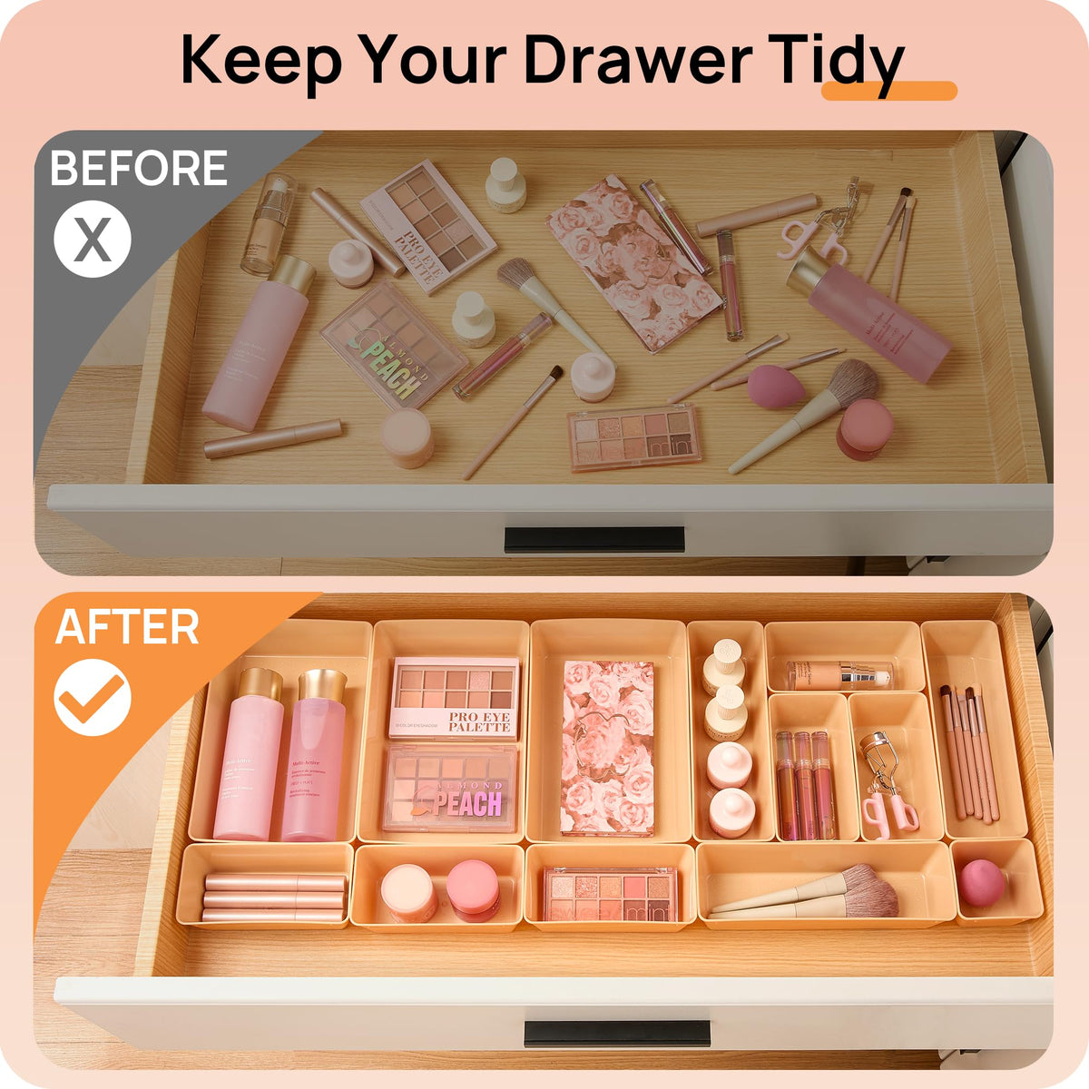 Vtopmart 25 Pack Plastic Drawer Organizers with Non-slip Rubber Pads