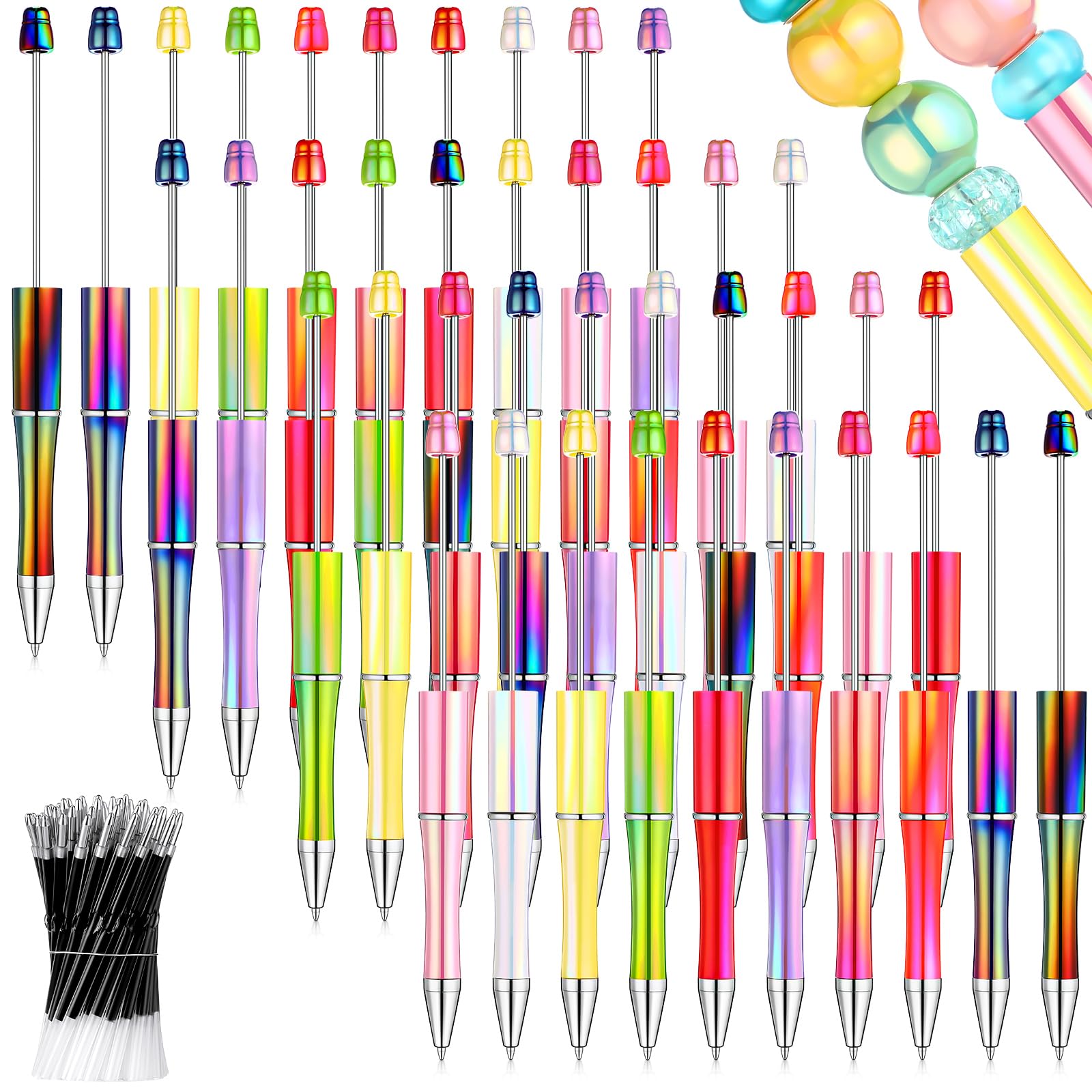 Crtiin 100 Pcs Beadable Pen School DIY Kit,Electroplated Candy Colors