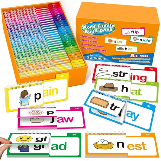 Phonics Flash Cards & Word Family Build Book Learn to Read Kids Flip Books