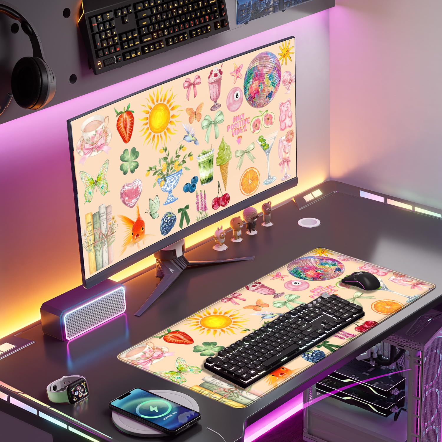 Nasdalgias Cute Pink Boho Pastel Desk Mat Colorful Desk Mat for Keyboard and Mouse XXL Large Mouse