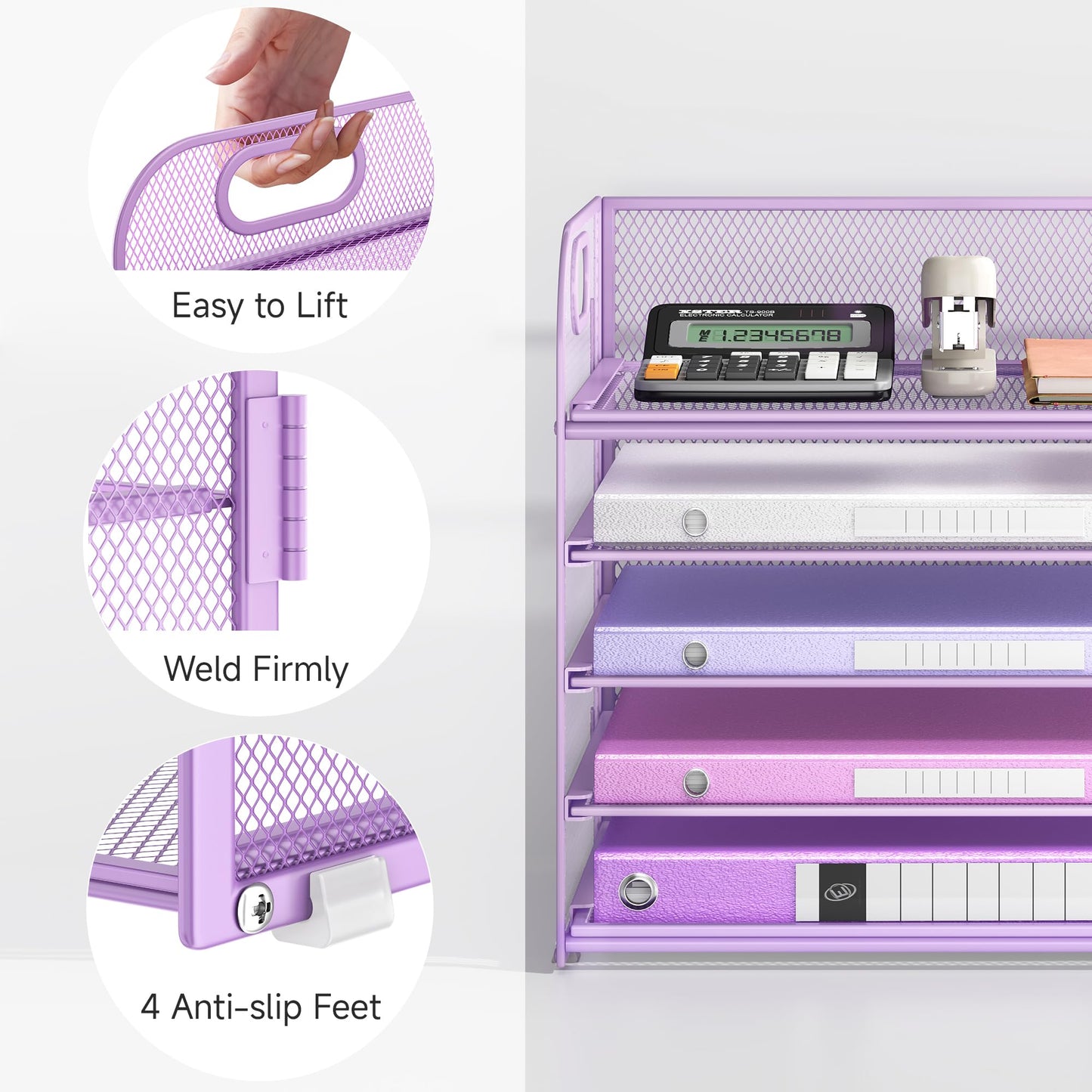 Lavatino Desk Letter Tray Paper Organizer, 5-Tier with Handle Metal Mesh Desktop File Organizer