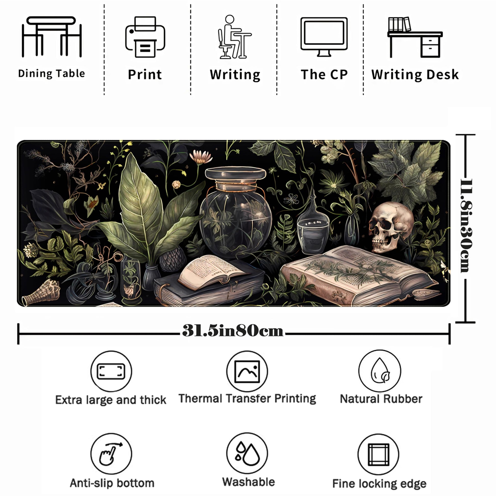 Dark Academia Desk Mat Mouse Pad XL Extended Large Gaming Desk Pad Mousepad, Mystical Green Plant