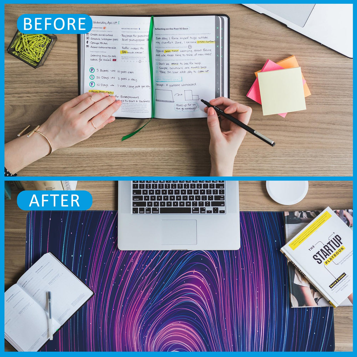 EOBKLAX Futuristic Neon Swirl Lines Large Gaming Mouse Pad,Waterproof Desk Mat for Desktop,Non-Slip