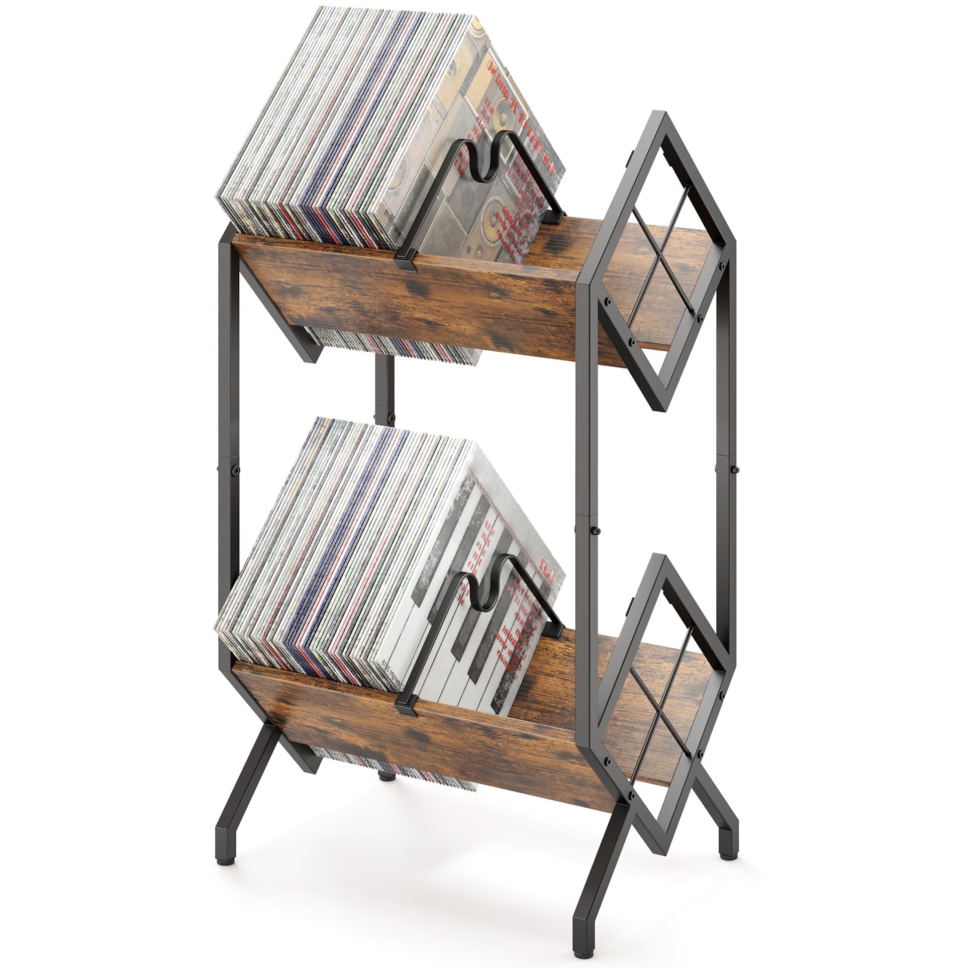 RUILALIFE 2-Tier-Vinyl-Record-Storage-Holder With Dividers, Metal Album storage for vinyl records