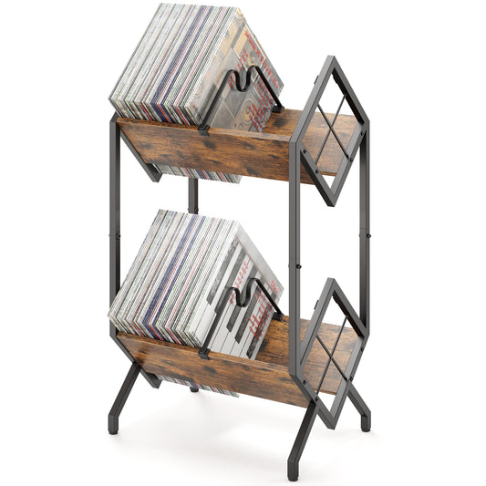 RUILALIFE 2-Tier-Vinyl-Record-Storage-Holder With Dividers, Metal Album storage for vinyl records