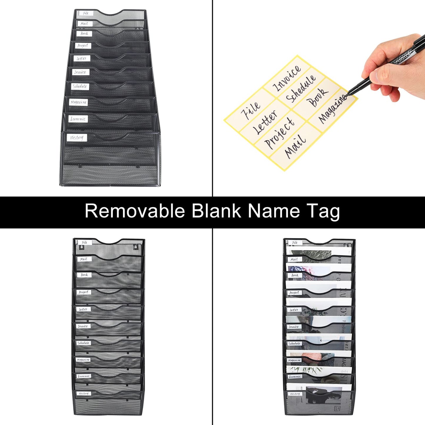 PAG-Mass Hanging Wall File Holder Organizer Mail Sorter Literature Rack for Office, 10 Pockets