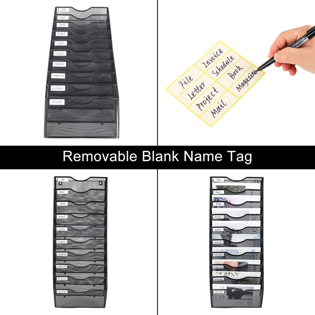 PAG-Mass Hanging Wall File Holder Organizer Mail Sorter Literature Rack for Office, 10 Pockets