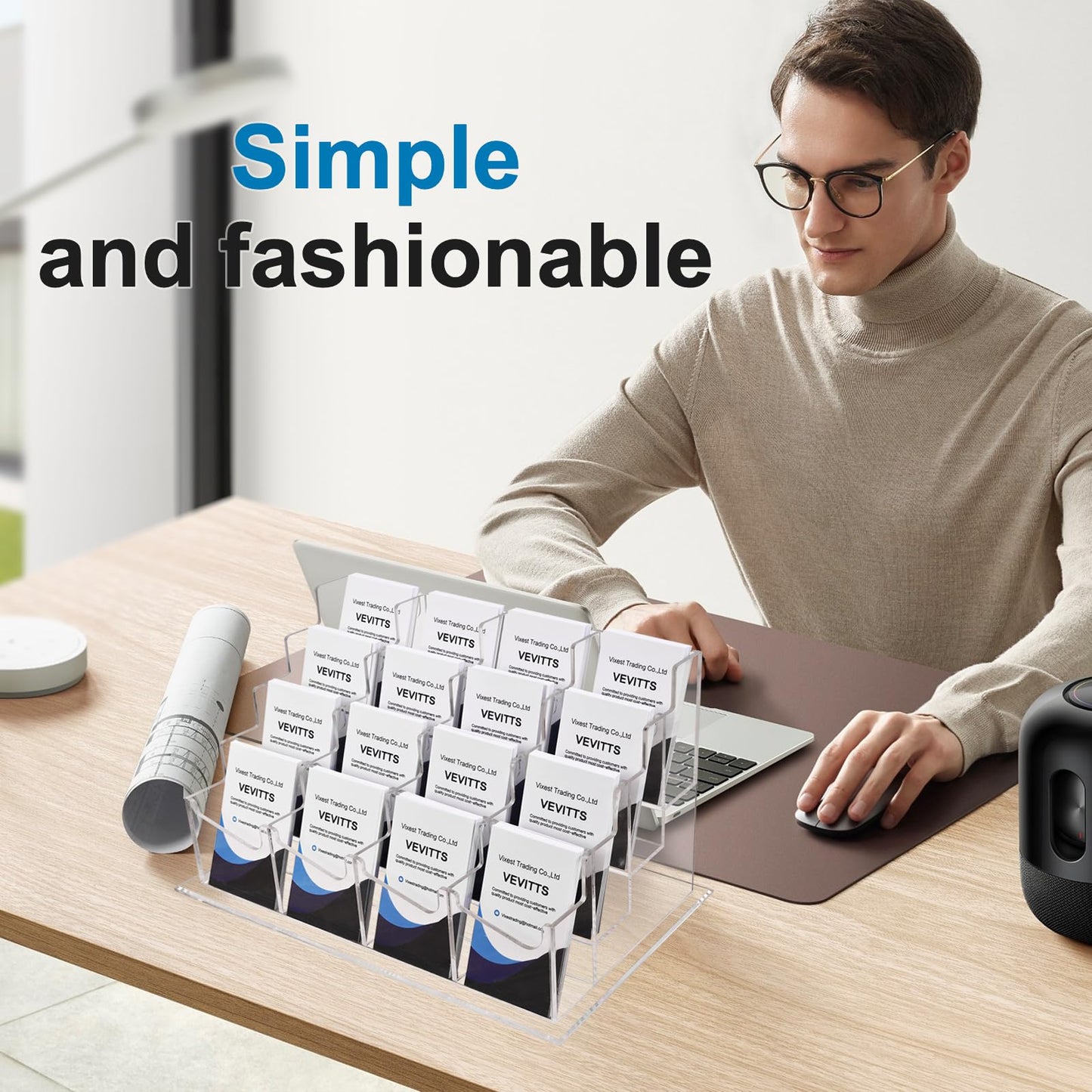 Clear Vertical Business Card Holder for Desk, Office Acrylic Business Card Display Holder Desktop