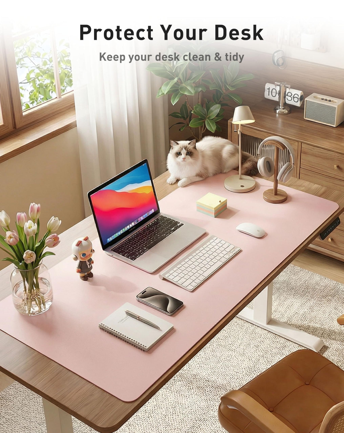 Aothia Faux Leather Desk Mat - Large Mouse Pad, Non-Slip PU Leather Blotter, Waterproof Writing
