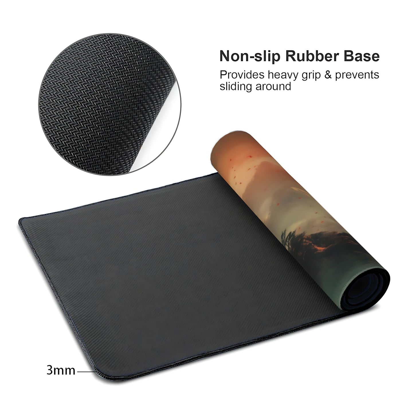 Aesthetic Scenery Gaming Mouse Pad, Green Red Japanese Desk Mat with Anti-Slip Base & Stitched
