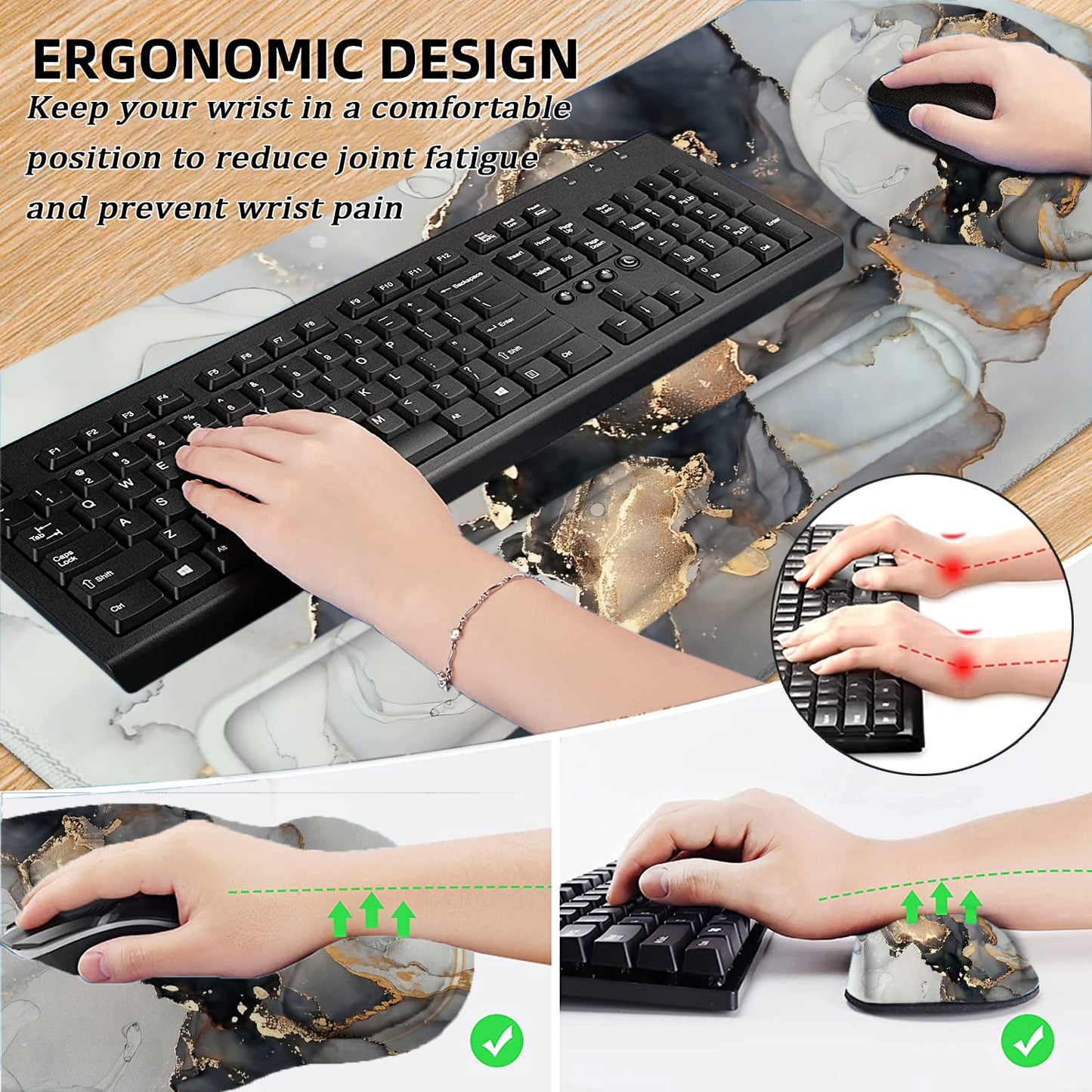 Large Desk Mat, Mouse Pad with Wrist Support, Keyboard Wrist Rest Set