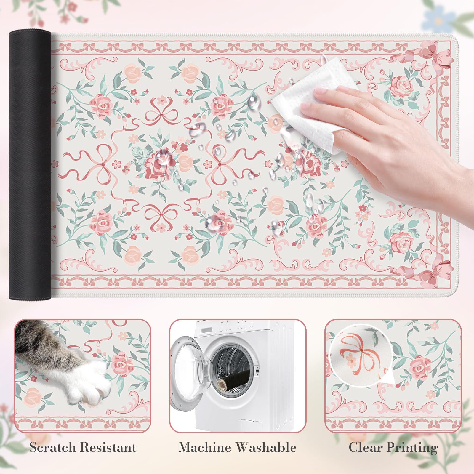 HAOCOO Pink Bow Laptop Mat, 35.4" x 15.7" Deskmat for Office Cubicle Desk