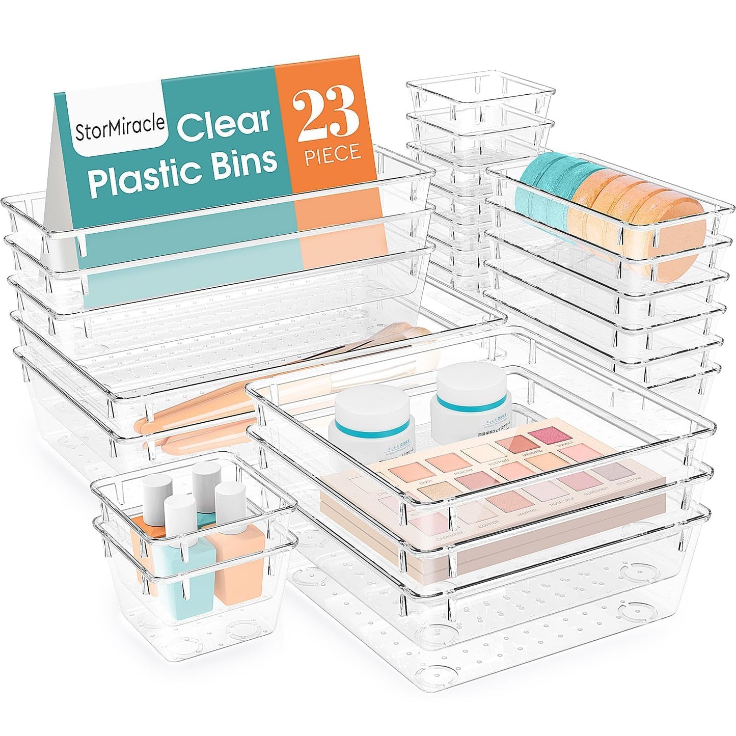 23 PCS Drawer Organizer Set, 5 Size Bathroom and kitchen organizer Trays