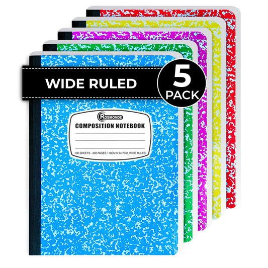 Rosmonde 5 Pack Composition Notebooks Wide Ruled, Color Marble Notebooks